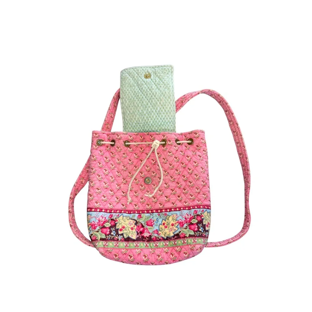 Vera Bradley Pink Pansy Quilted Cotton Mimi Drawstring Backpack Vintage Bag